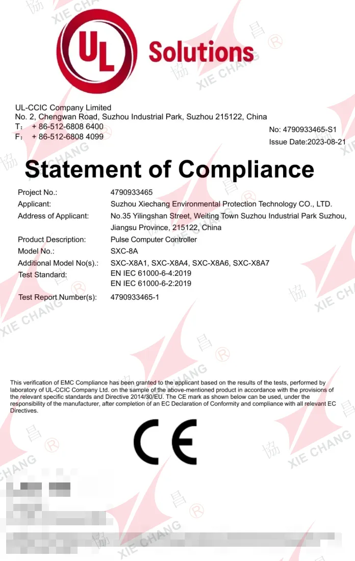 Pernyataan Kesesuaian CE (EMC) — kontroler pulse seri SXC-8A / SXC-X8A (UL-CCIC)