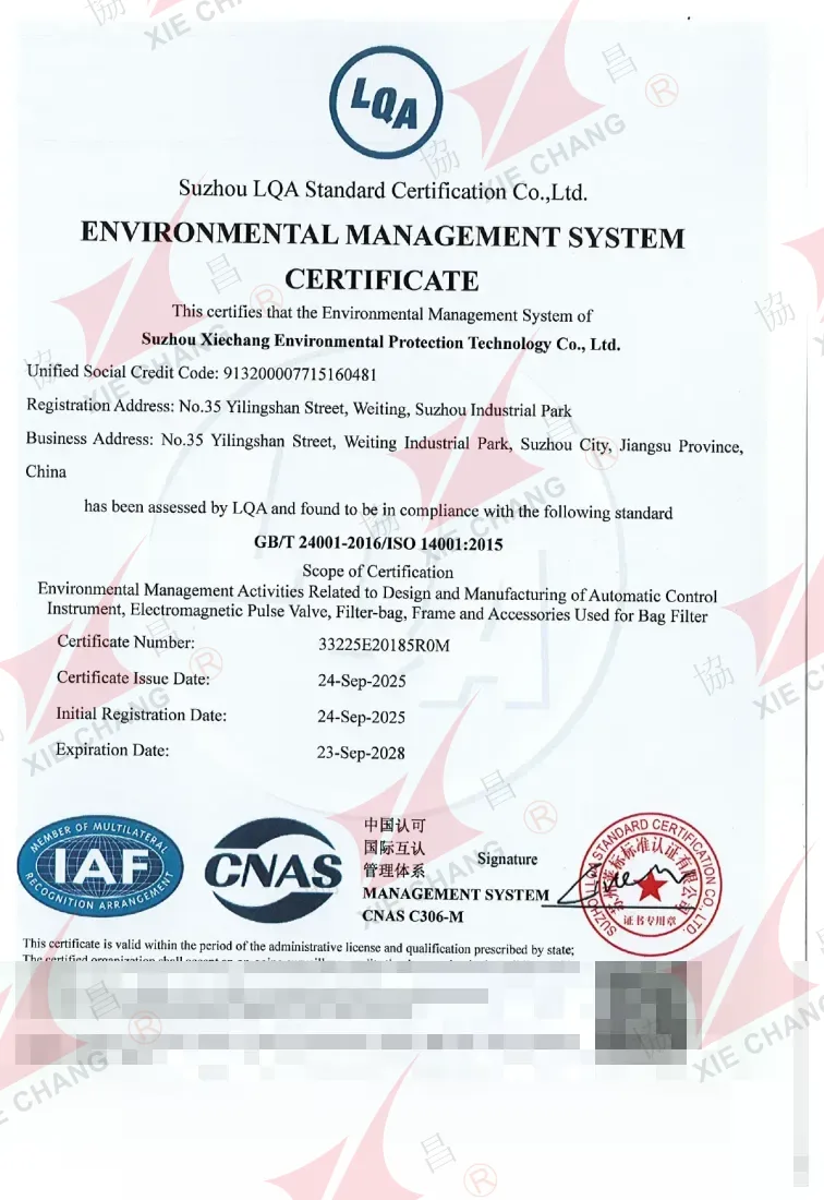 Sertifikat Sistem Manajemen Lingkungan ISO 14001:2015