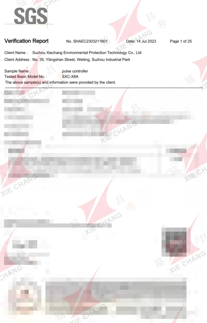 Laporan Verifikasi China RoHS — kontroler pulse jet SXC-X8A