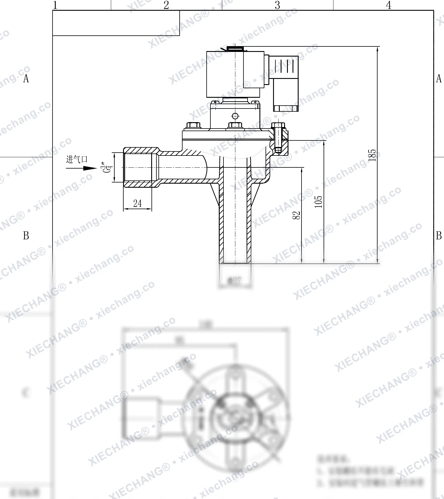 DCF-2L-B · 3/4" · katup pulse tipe siku (right-angle) tipe B — Gambar pemasangan