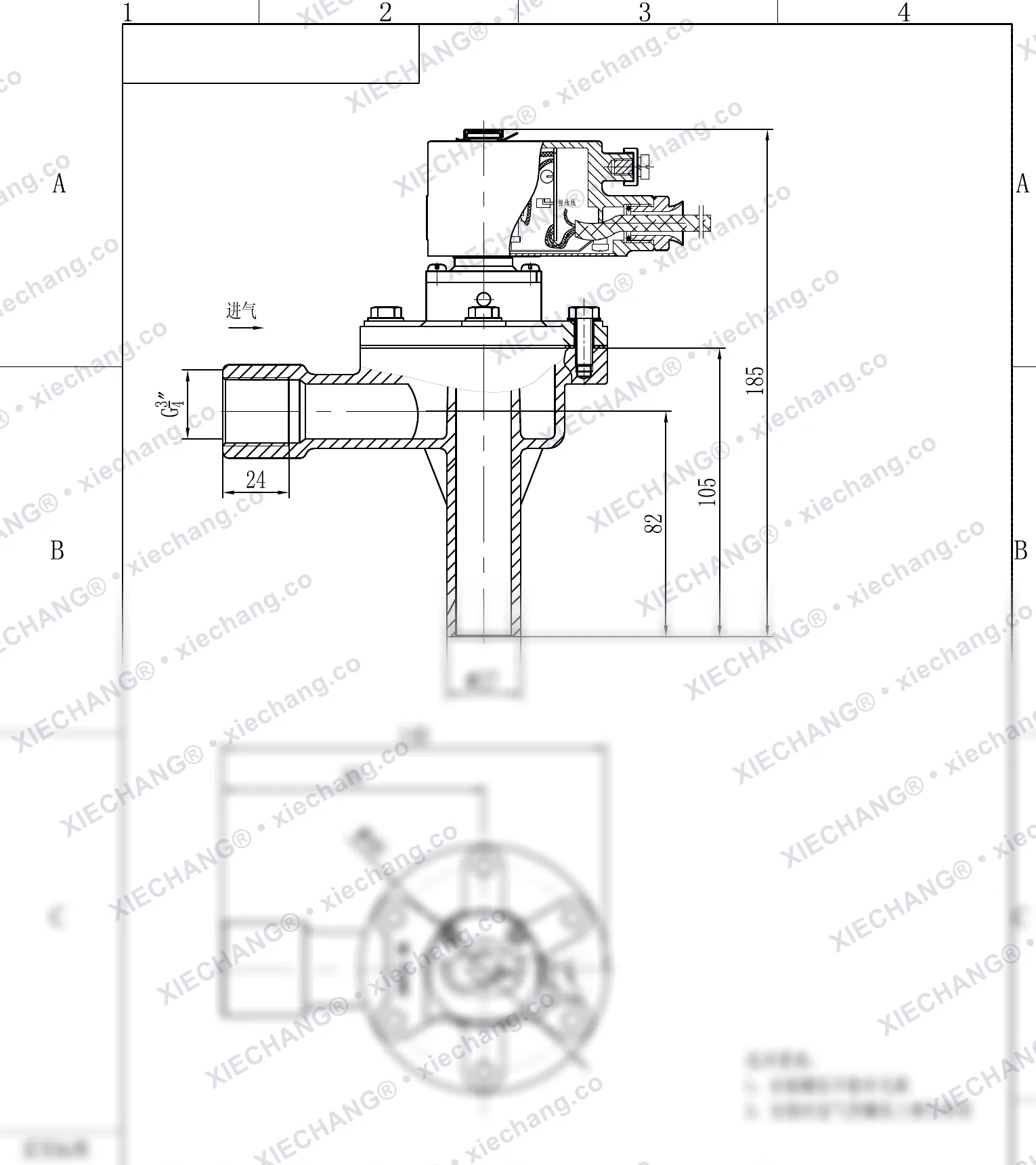 DCF-F-2L-B · 3/4" · katup pulse tipe siku (right-angle) explosion-proof (2L-B) — Gambar pemasangan
