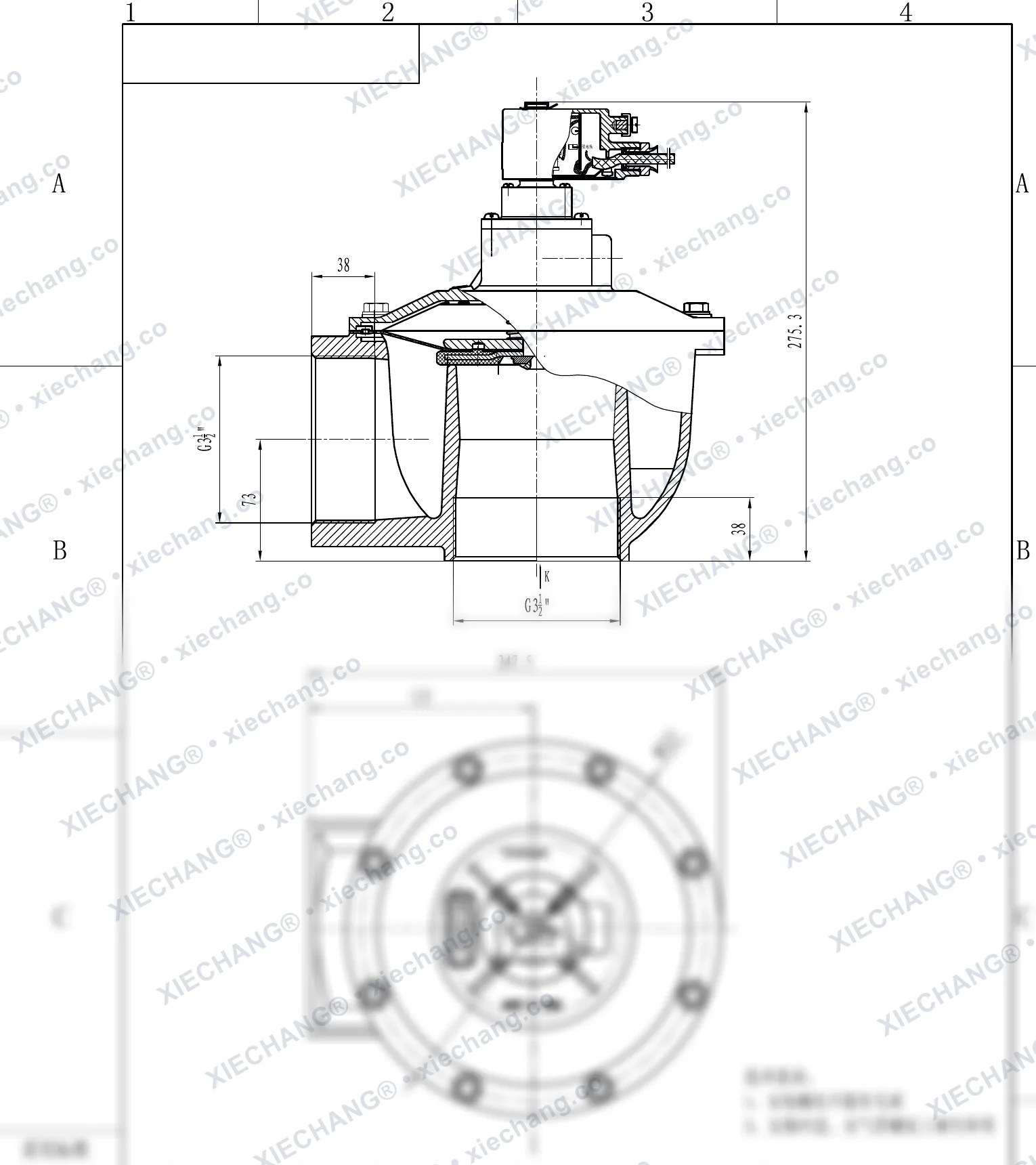 DCF-F-Z-102S.B · 4" (DN102) · katup pulse tipe siku (right-angle) explosion-proof — Gambar pemasangan