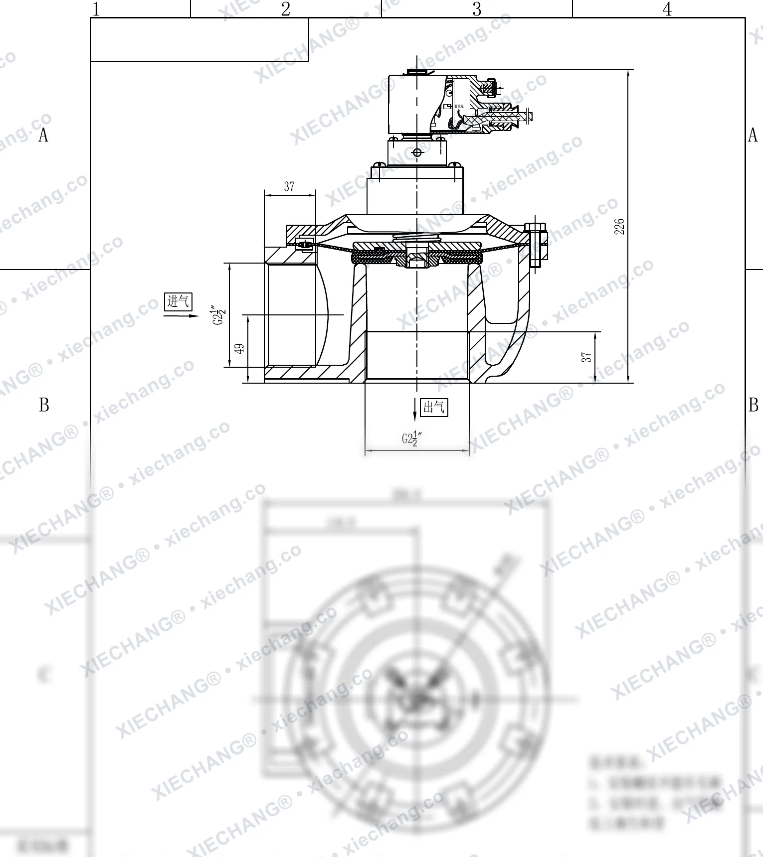 DCF-F-Z-62S · 2½" (DN62) · katup pulse tipe siku (right-angle) explosion-proof — Gambar pemasangan