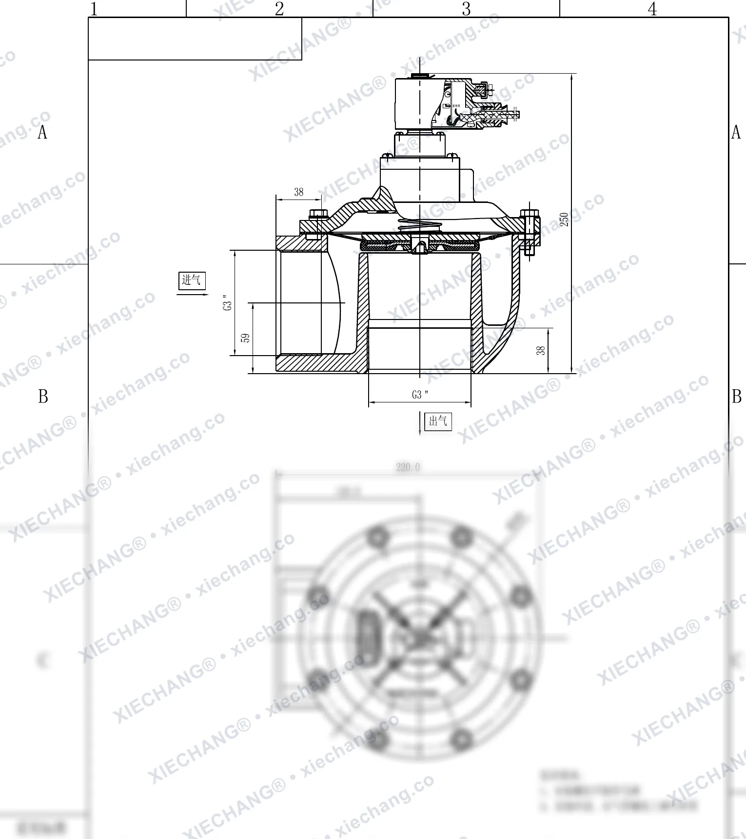 DCF-F-Z-76S · 3" (DN76) · katup pulse tipe siku (right-angle) explosion-proof — Gambar pemasangan