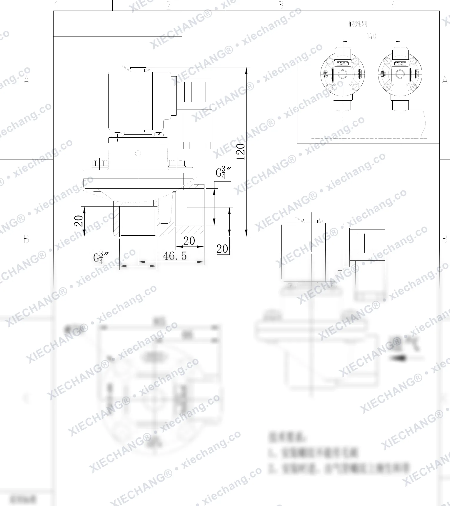 DCF-Z-20-C(304) · 3/4" · katup pulse tipe siku (right-angle) — Gambar pemasangan