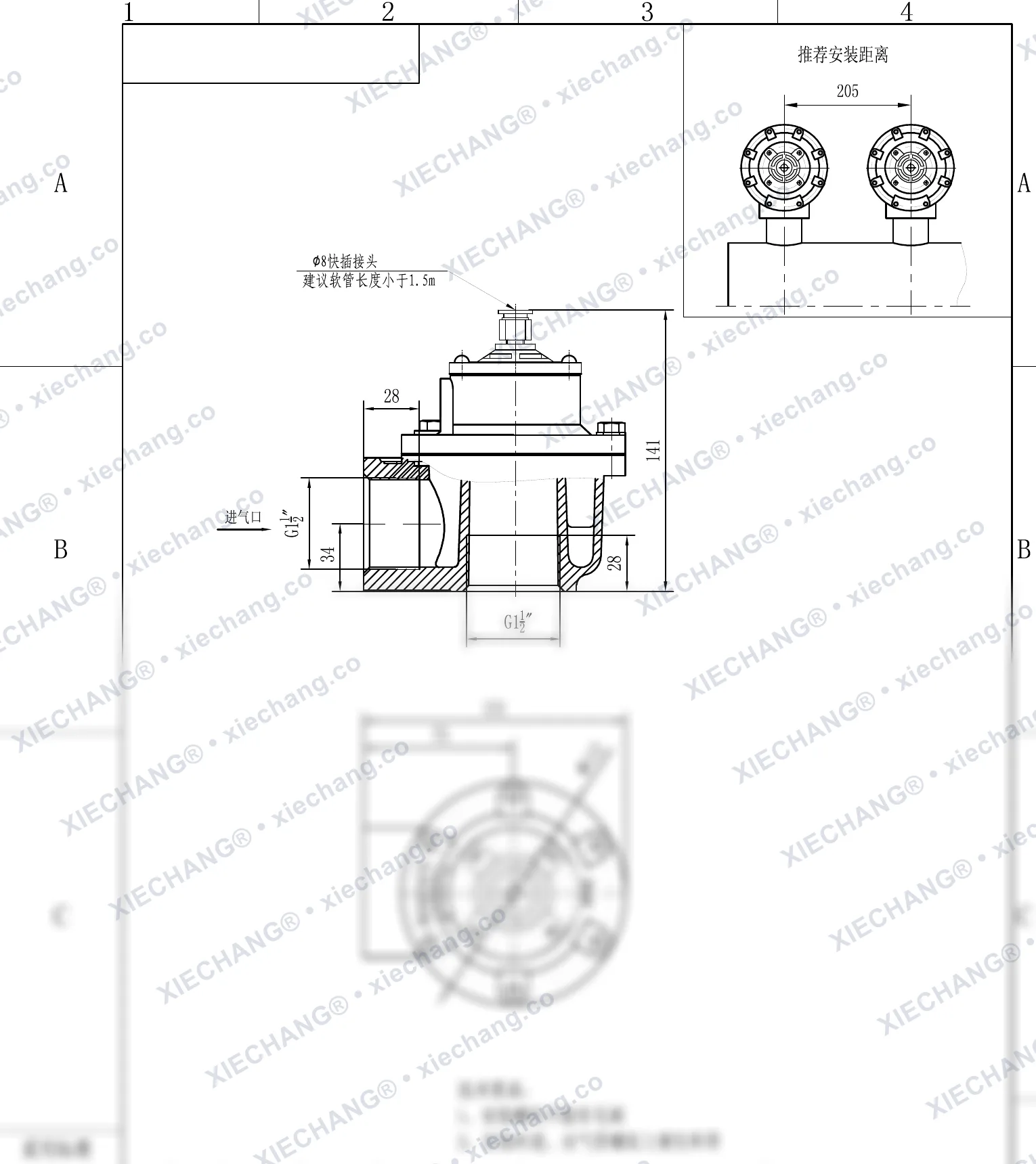 DCF-Z-40S-DXK · 1½" · katup pulse tipe siku (right-angle) dengan pilot DXK — Gambar pemasangan