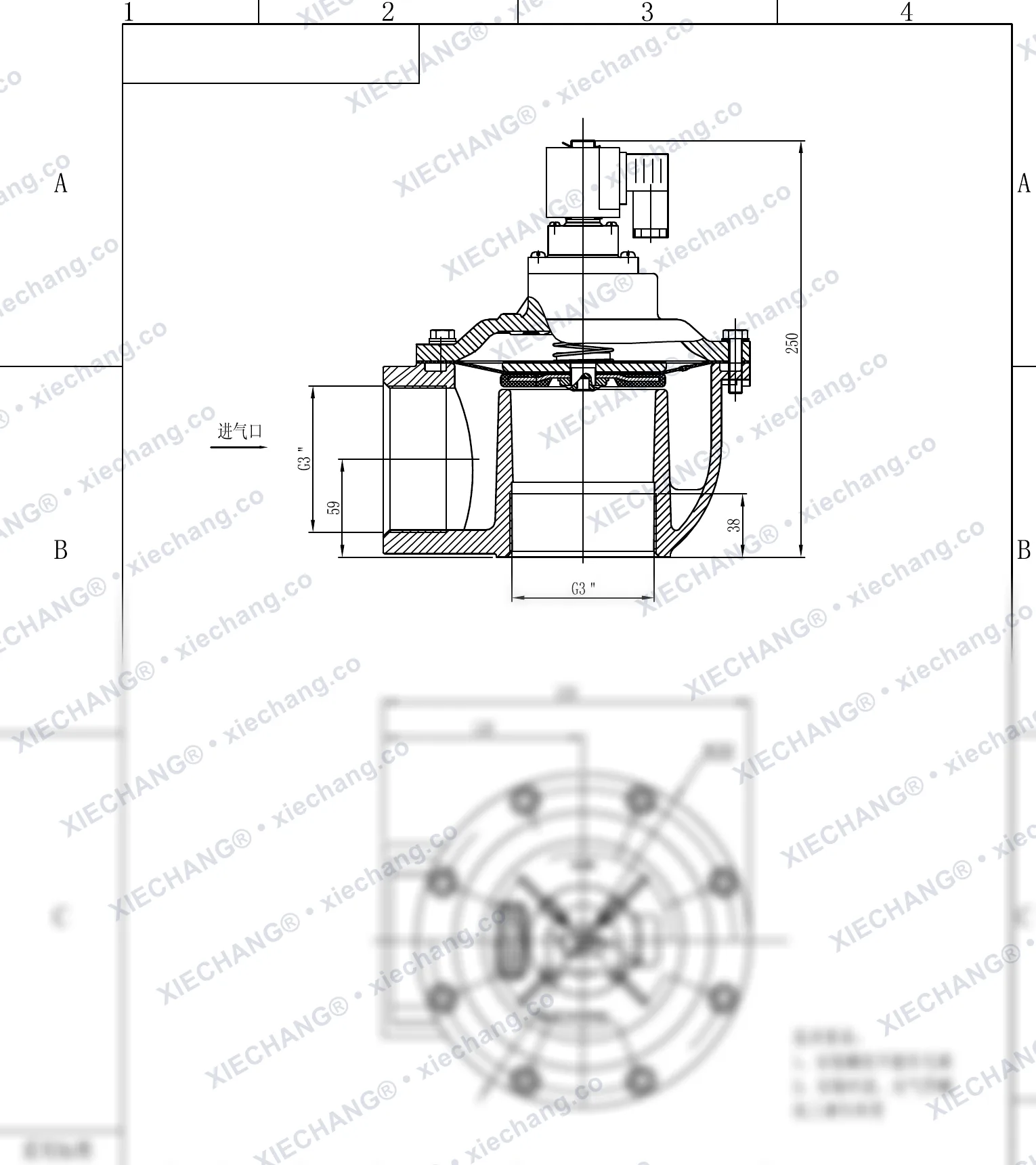 DCF-Z-76S · 3" (DN76) · katup pulse tipe siku (right-angle) — Gambar pemasangan