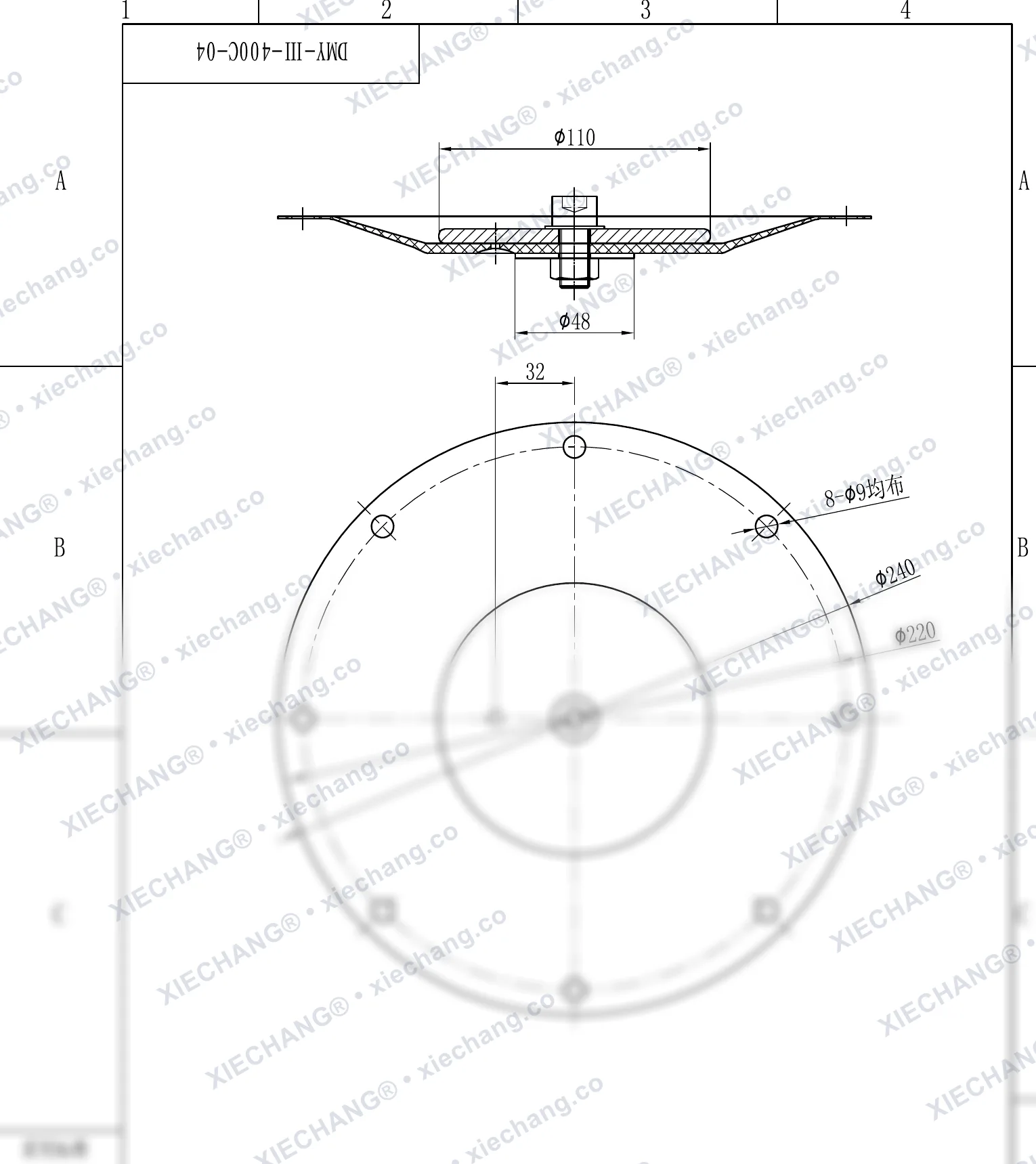 DMY-Ⅲ-400C-04 · DN400 · rakitan diafragma (tahap kedua / sekunder, 16 inch) — Gambar perakitan
