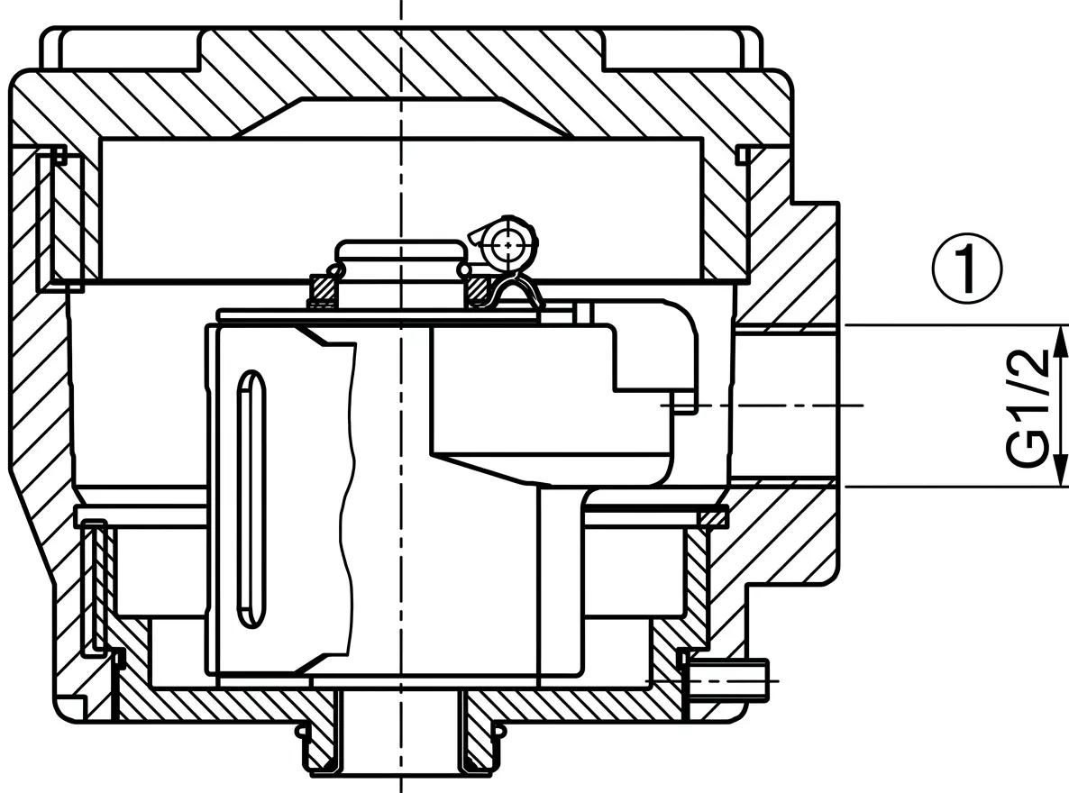 Gambar detail potongan samping internal enclosure solenoid flameproof Ex db
